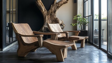 Wooden lounge chairs made from teakwood materia