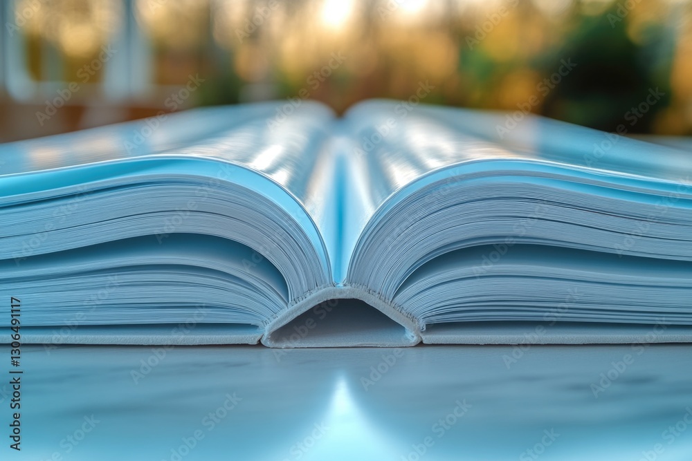 Poster an open book sits on top of a table, ideal for educational or office settings