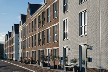 Modern townhouses with brick facades in Assen, Netherlands