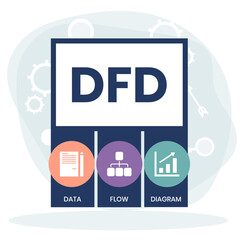 DFD - Data Flow Diagram acronym, technology concept background. Vector Illustration Concept with Keywords and Icons	