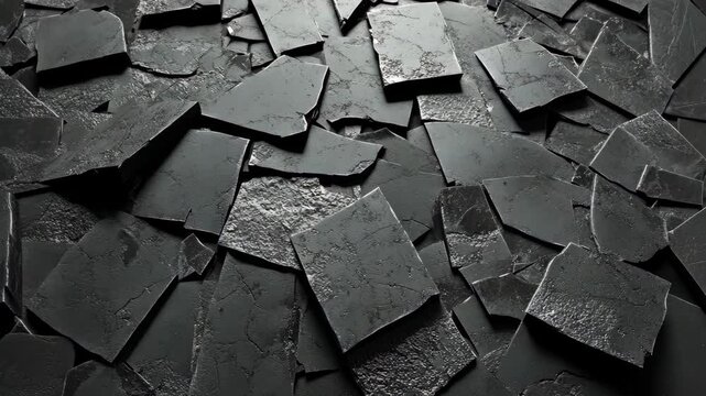 Textured black stone slabs creating an abstract pattern in a close-up view