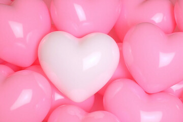 bunch of pink and white heart shaped balloons