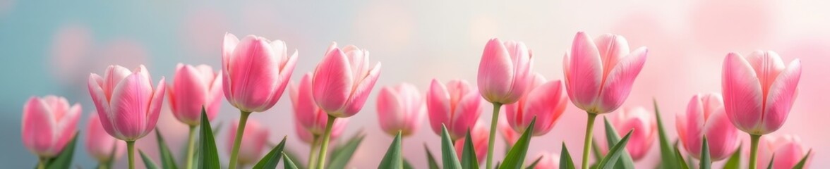 Fototapeta premium Soft-hued tulips merge with pastel abstract art Evokes springtime serenity and happiness , style, beautiful