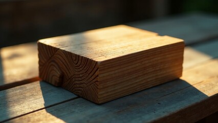 Sunlit Wooden Block on Weathered Surface A Study in Natural Texture and Light