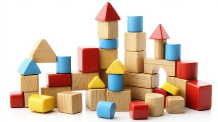 Obraz premium Assorted wooden blocks stacked together creating a versatile and engaging play environment for all
