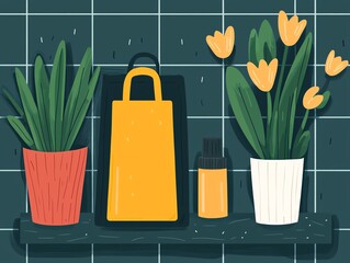 Spring cleaning, organized planners with spring motifs, flat design illustration