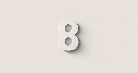 White number eight on plain light gray background