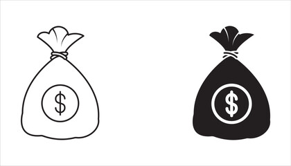 Money bag . vector icon set. 10 EPS