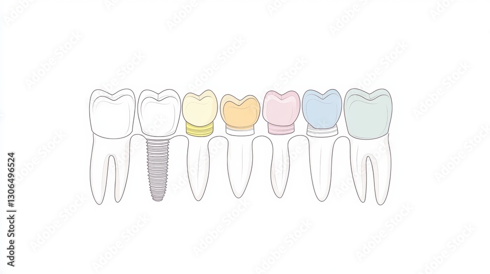Poster Minimalist dental arch schematic featuring dental implants with a clean line design and subtle color contrast Generative AI