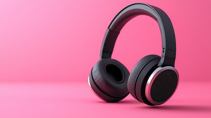 Stylish black headphones on a vibrant pink background, perfect for music lovers and tech enthusiasts