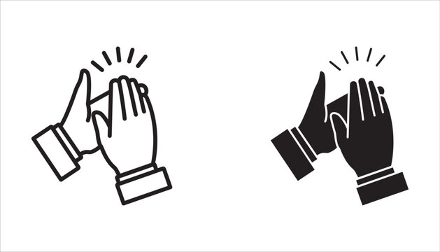 Clapping hands sign icon set. Congratulation clap vector icon. Applause handclap emoji vector sign. Appreciate vector sign in black filled and outlined style.