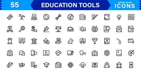 Education Tools Icon Set. High-Quality Icons for Classroom, Learning, Teaching, and Study Resources Designs