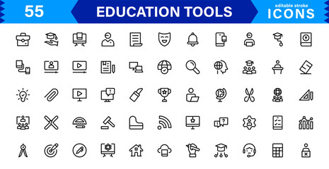 Education Tools Icon Set. High-Quality Icons for Classroom, Learning, Teaching, and Study Resources Designs