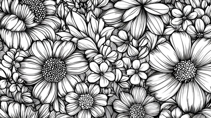 quirky floral doodle pattern hand-drawn sketch-style flowers with a playful vibe high quality 