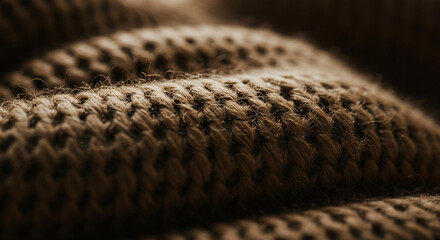 Close up Texture of Brown Knit Fabric Detailed Yarn Pattern Warm Cozy Winter Apparel