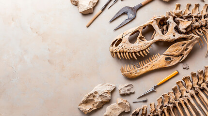Excavation of dinosaur fossils museum lab scientific research natural history environment close-up view