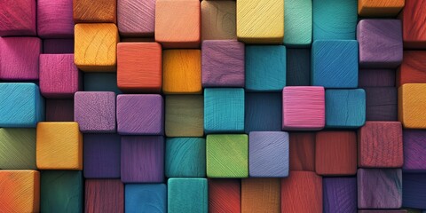 colorful wooden 3d blocks squares background, seamless pattern tile
