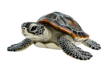 Realistic Artistic Turtle Figurine on White Background