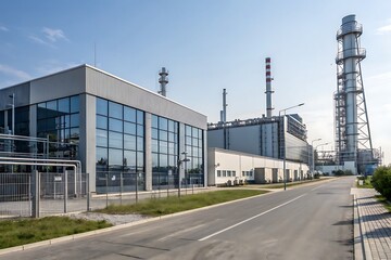 A clear sky and a modern plant in an industrial area