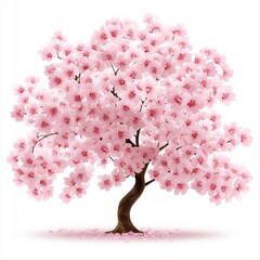 Wondrous cherry tree adorned with pink flowers in bloom surrounded by a bright and sunny day