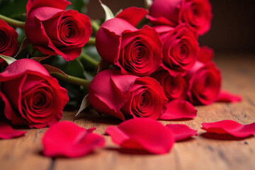 bunch of red roses sitting on top of a wooden table © Ease Enjoy