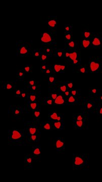 Sending love in a flood of red hearts floating outwards . Animated overlay with transparent background alpha