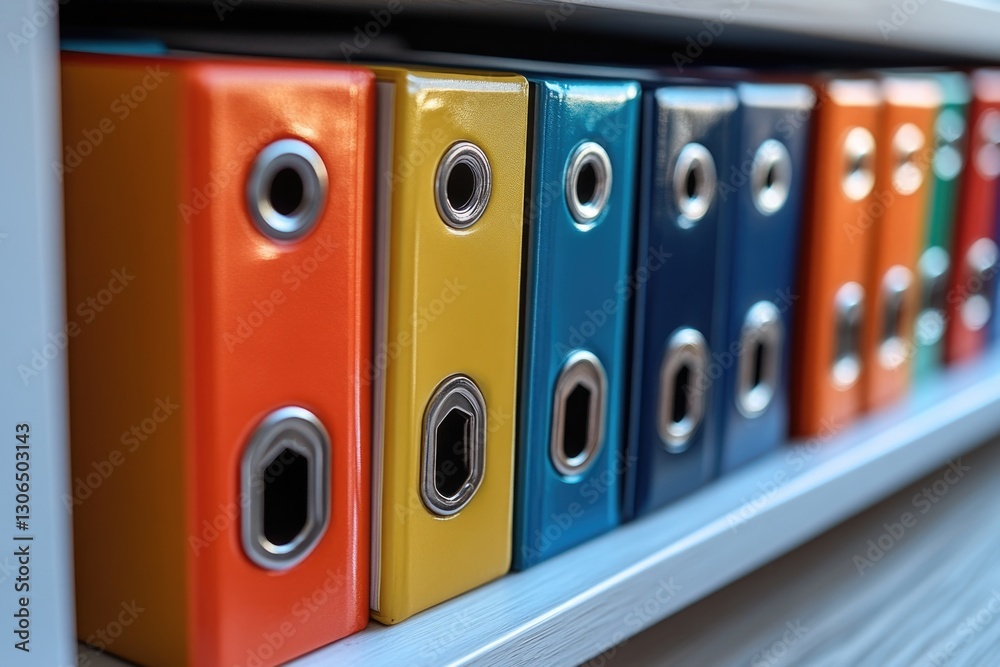 Poster A collection of colorful binders on a shelf, perfect for organizing and storing documents