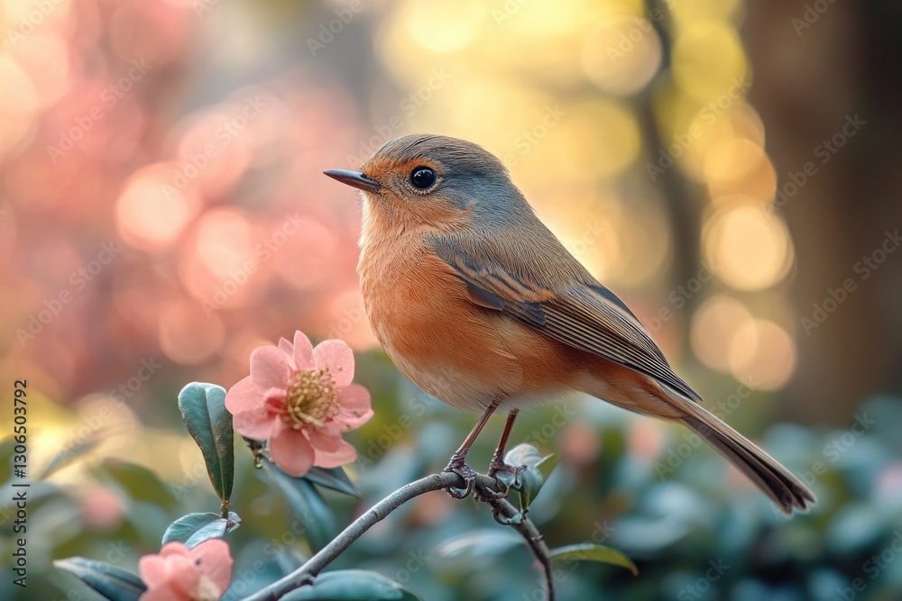 Poster a small bird sits atop a tree branch, possibly taking in its surroundings