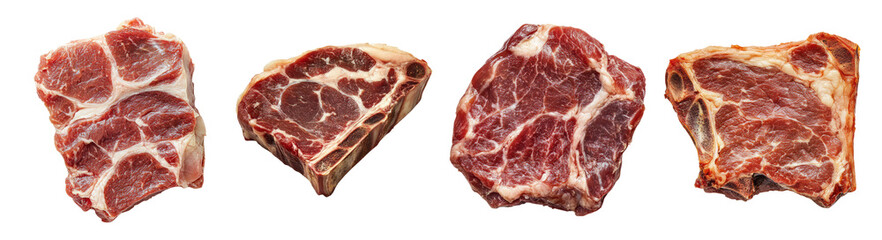 Various Cuts of Raw Meat Isolated on White Background for Cooking, Isolated on Transparent Background