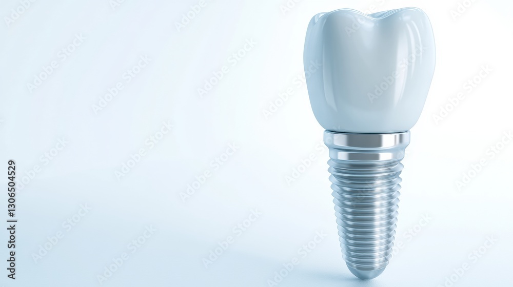 Poster high quality realistic 3d rendering of a detailed dental implant on soft white background for profes