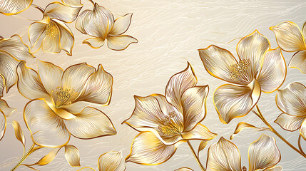 and white floral pattern intricate line-art flowers with metallic gold accents high quality 