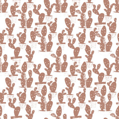 seamless pattern with hand drawn cactus plant. Cacti houseplant background. Floral texture, garden print. Natural interior graphic decoration wallpaper.