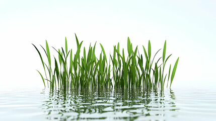 Obraz premium Lush Green Grass Growing in Calm Water Under Soft Light Background