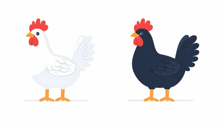 Fototapeta premium Colorful Cartoon Chickens Standing on White Background