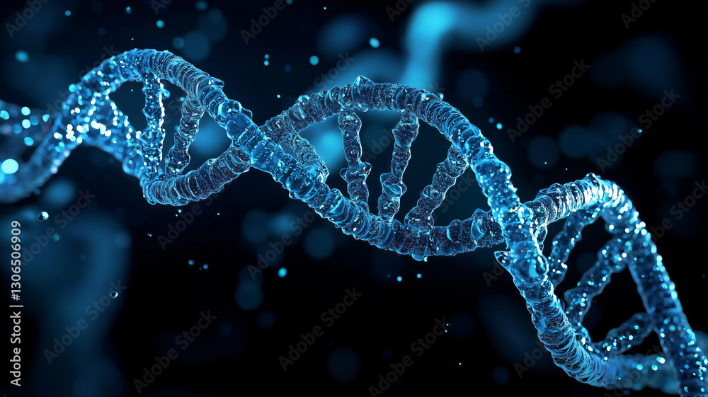 Aufkleber dna close-up on dark blue background. view under the microscope. generative ai