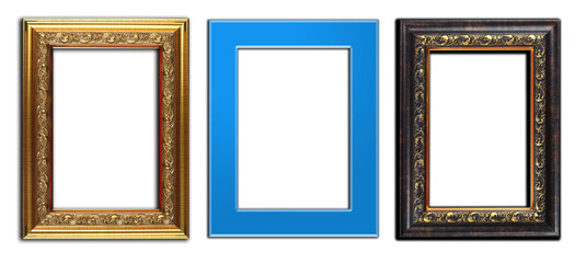 foto frame set of picture with yellow - gold, blue and darker brown ornate color