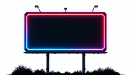 Fototapeta premium Retro 8-bit Pixel Billboard with Neon Outline and Blank Space for Text, Isolated on White for Vintage Advertising Look