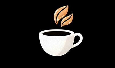 Obraz premium Cozy White Cup of Coffee with Aromatic Steam and Coffee Beans