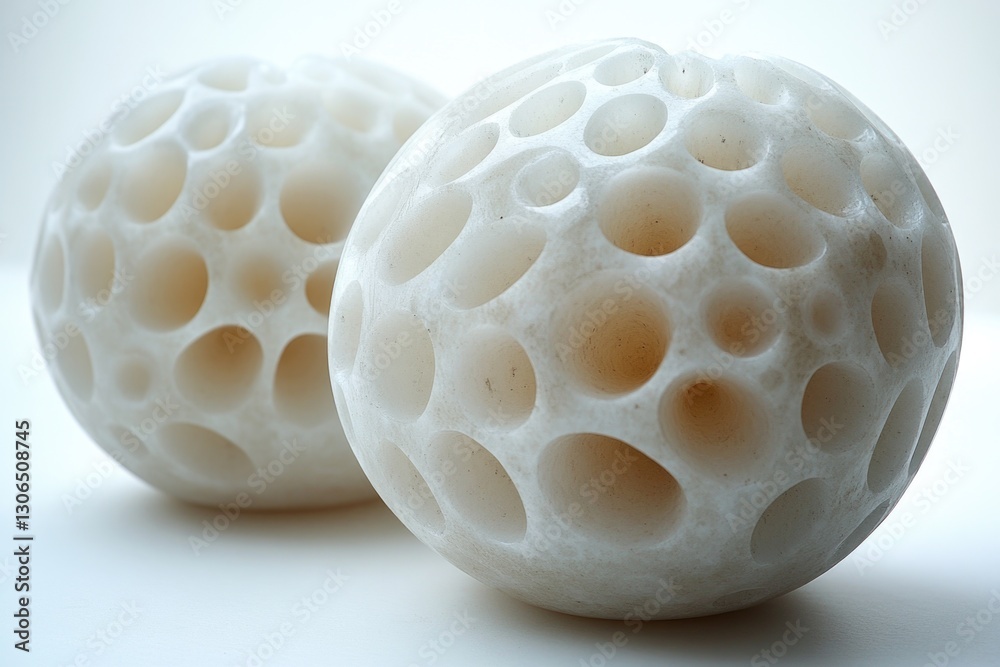 Poster a high-angle view of two ping pong balls with holes, suitable for various uses such as sports illust