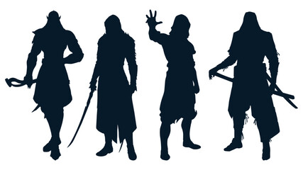 Set pack of superhero silhouettes using swords and super powers with various body element poses designed with a children's entertainment theme. © N-Focus 5
