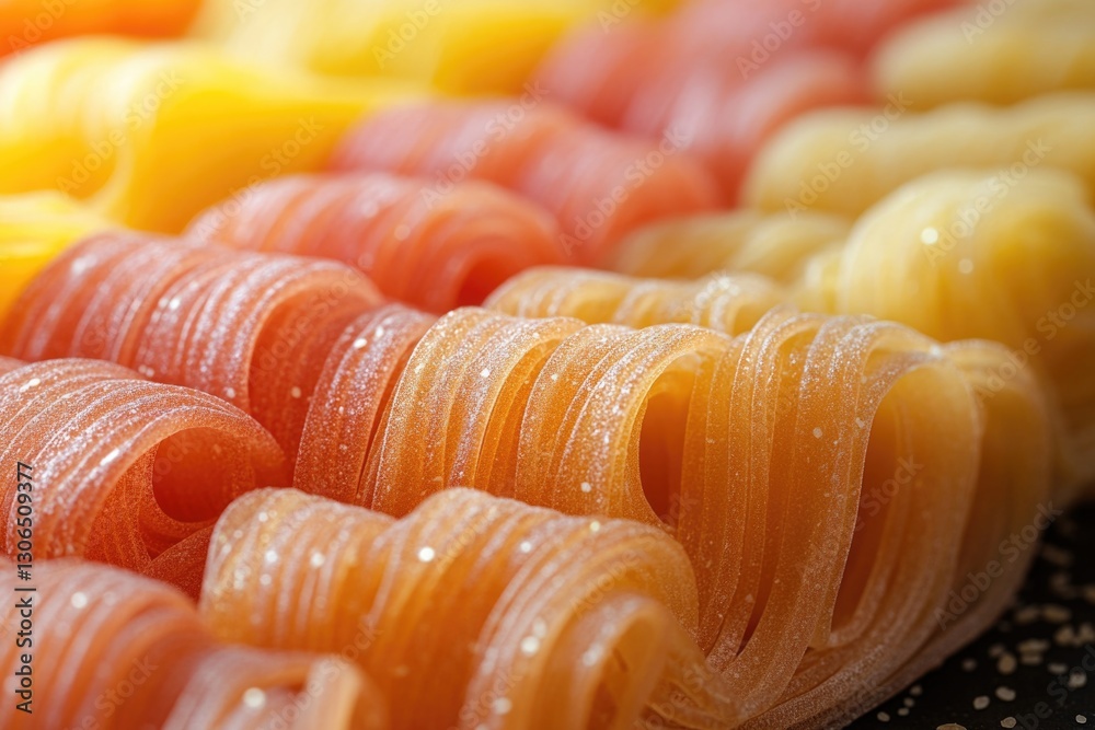 Poster a close-up view of a plate of pasta with various toppings