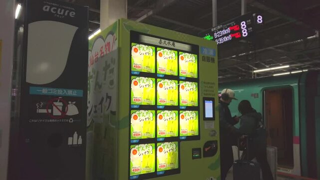 February 22, 2025.Sendai, Miyagi Prefecture, Japan. Zunda shake vending machine at Sendai Station
