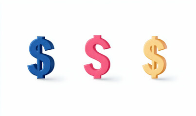 Obraz premium Colorful Dollar Signs in Blue, Pink, and Yellow on White Background
