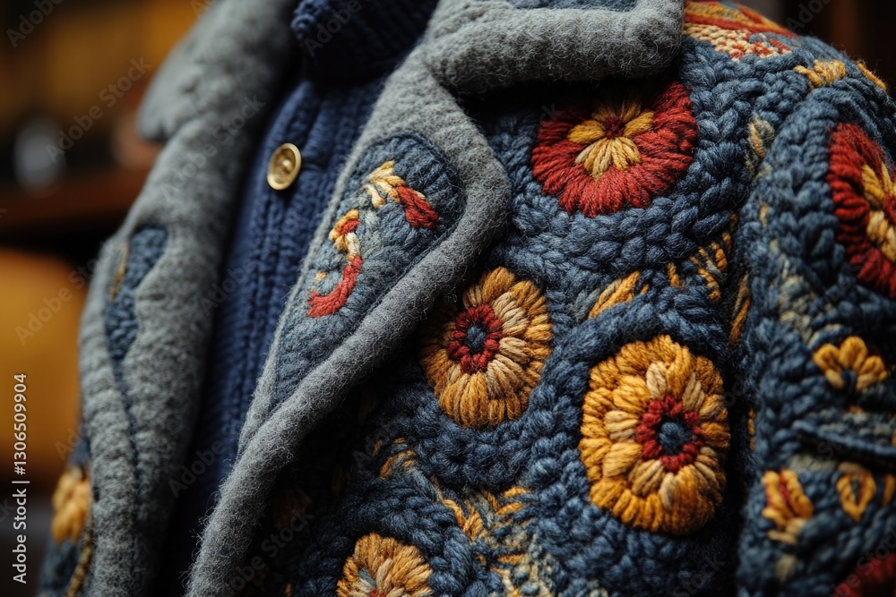 Aufkleber A detailed view of a jacket adorned with flowers, suitable for use in editorial or lifestyle contexts
