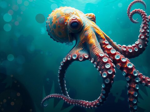 Abstract and intricate pattern of macro shot of octopus tentacles in generative AI illustration, abstract, sea life