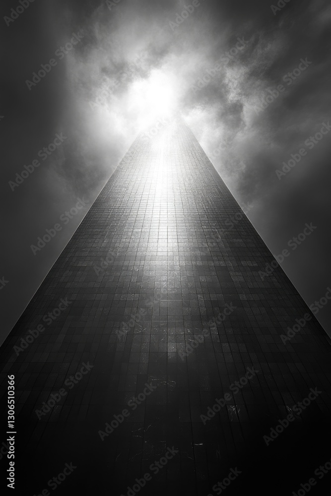 Poster a tall urban building in monochrome tones, suitable for use in cityscape or architecture photography