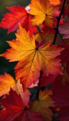 Fototapeta premium Close-up of colorful autumn leaves, intricate detail, fall, photography, vein