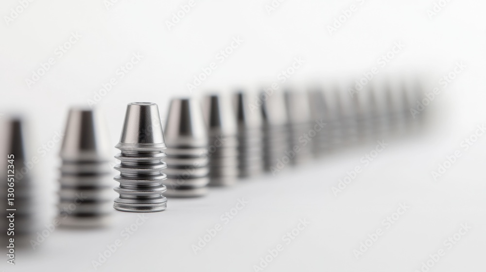 Poster Row of dental implants on a white background showcasing sleek design and material contrast for dental applications and advertisements Generative AI