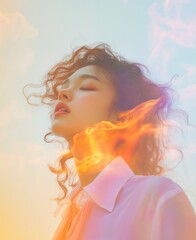 Ethereal cloudscapes woman surreal fashion photography.