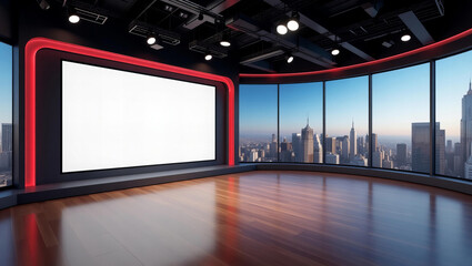 Backdrop For TV Shows .TV On Wall.3D Virtual News Studio Background, 3d illustration
